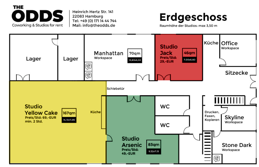 Grundriss Mietstudios The Odds in Hamburg / Barmbek